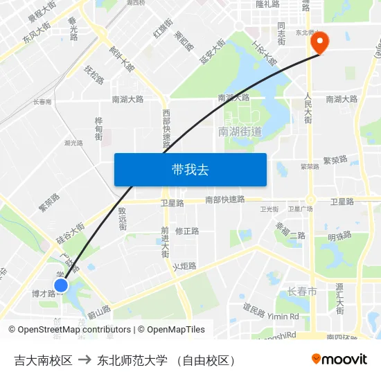 吉大南校区 to 东北师范大学 （自由校区） map