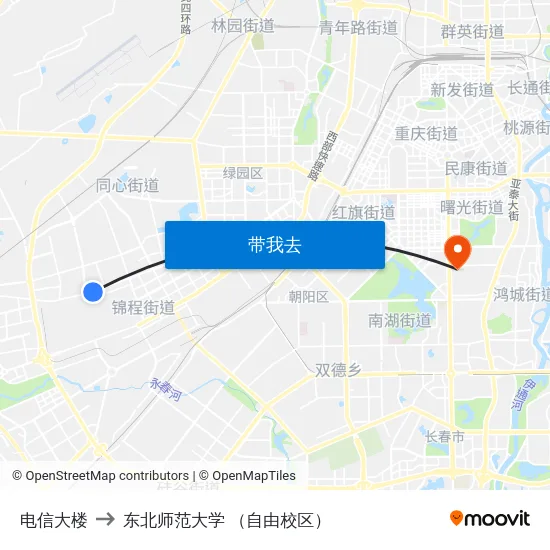 电信大楼 to 东北师范大学 （自由校区） map