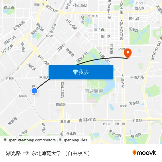 湖光路 to 东北师范大学 （自由校区） map