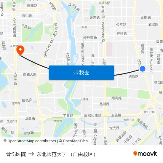 骨伤医院 to 东北师范大学 （自由校区） map