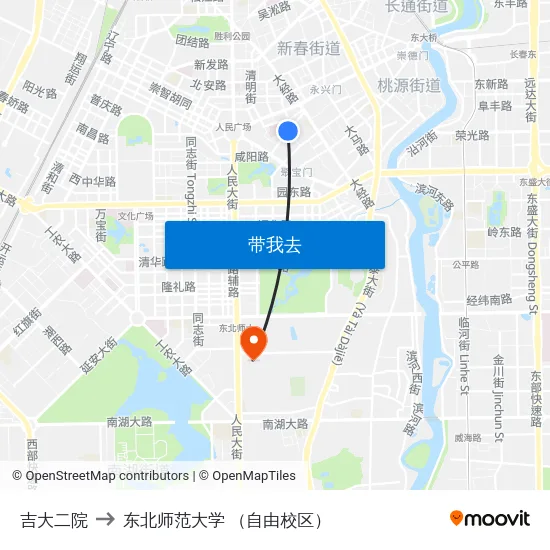 吉大二院 to 东北师范大学 （自由校区） map