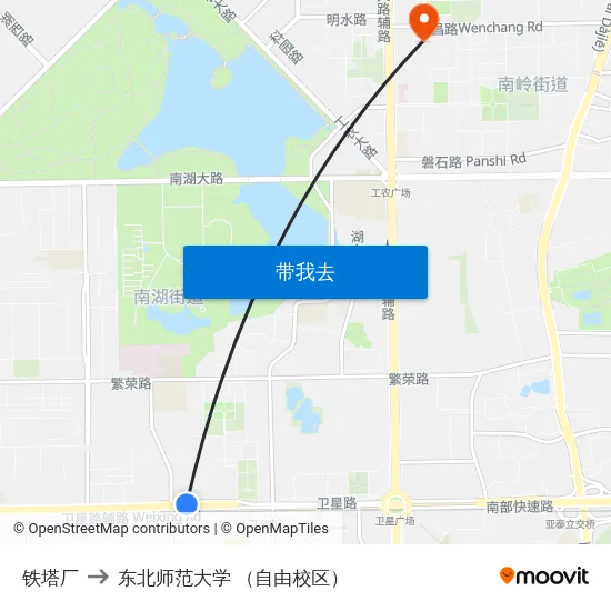 铁塔厂 to 东北师范大学 （自由校区） map