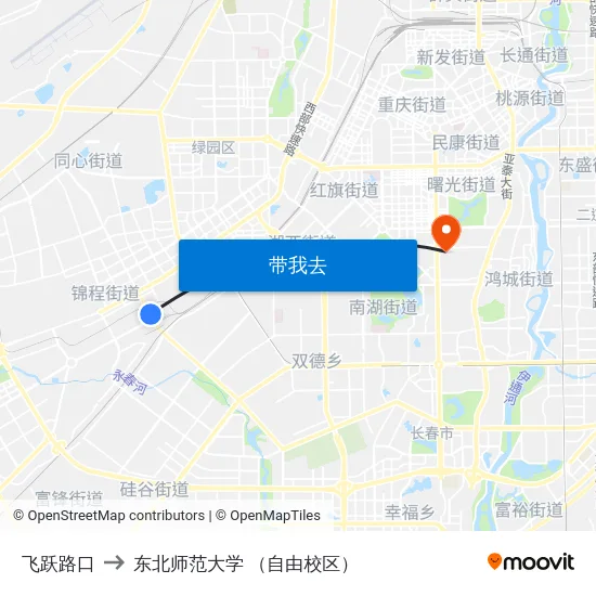 飞跃路口 to 东北师范大学 （自由校区） map