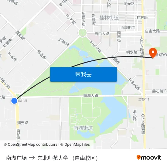 南湖广场 to 东北师范大学 （自由校区） map