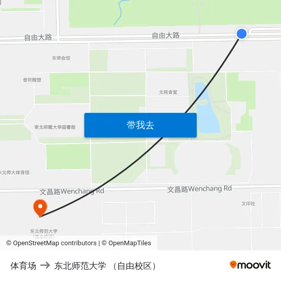 体育场 to 东北师范大学 （自由校区） map