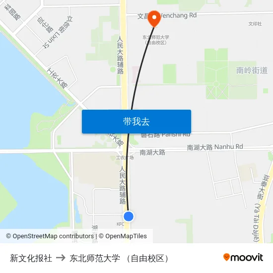 新文化报社 to 东北师范大学 （自由校区） map