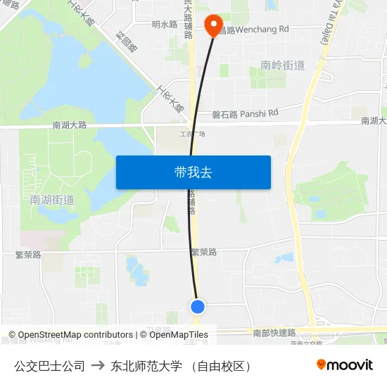 公交巴士公司 to 东北师范大学 （自由校区） map