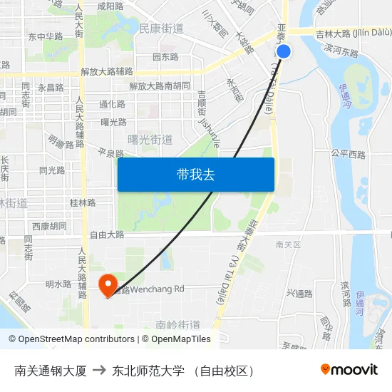 南关通钢大厦 to 东北师范大学 （自由校区） map