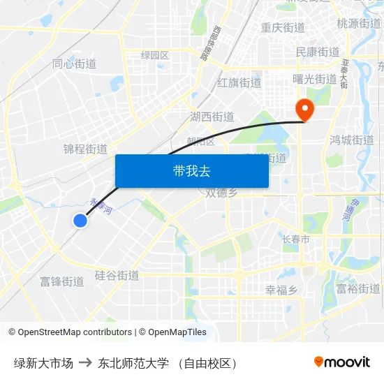 绿新大市场 to 东北师范大学 （自由校区） map