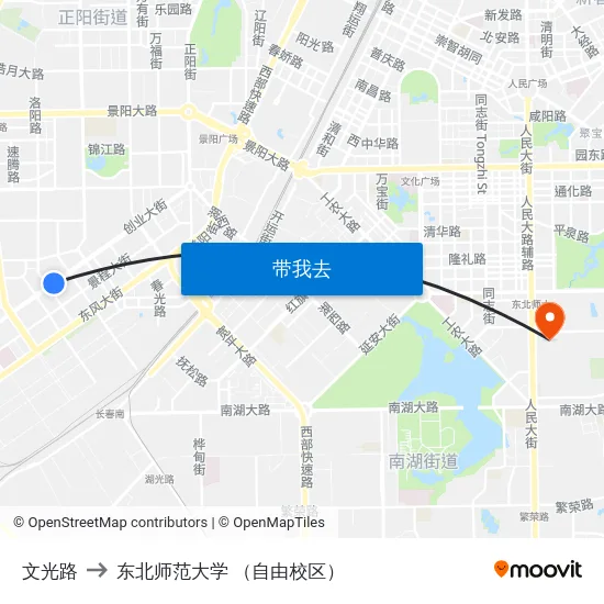 文光路 to 东北师范大学 （自由校区） map