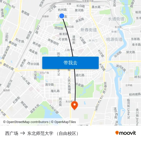 西广场 to 东北师范大学 （自由校区） map