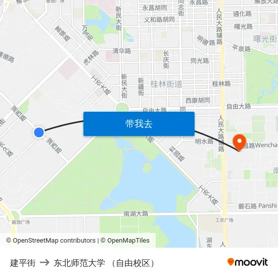 建平街 to 东北师范大学 （自由校区） map