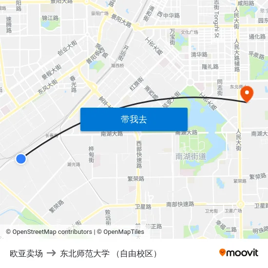 欧亚卖场 to 东北师范大学 （自由校区） map