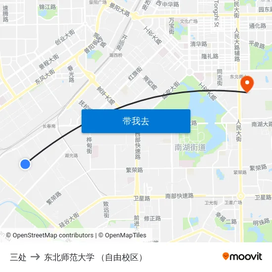 三处 to 东北师范大学 （自由校区） map