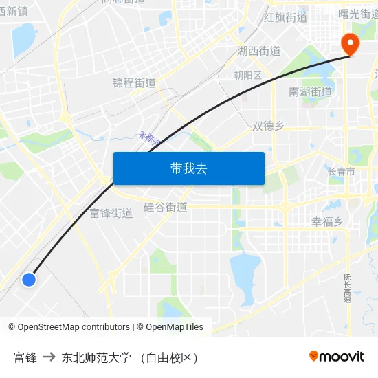 富锋 to 东北师范大学 （自由校区） map