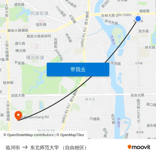 临河街 to 东北师范大学 （自由校区） map