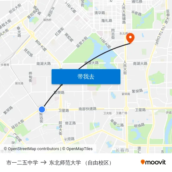 市一二五中学 to 东北师范大学 （自由校区） map