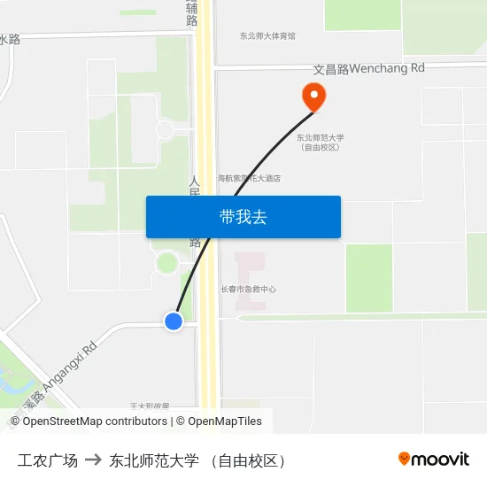 工农广场 to 东北师范大学 （自由校区） map