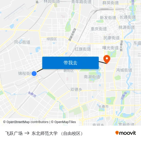 飞跃广场 to 东北师范大学 （自由校区） map