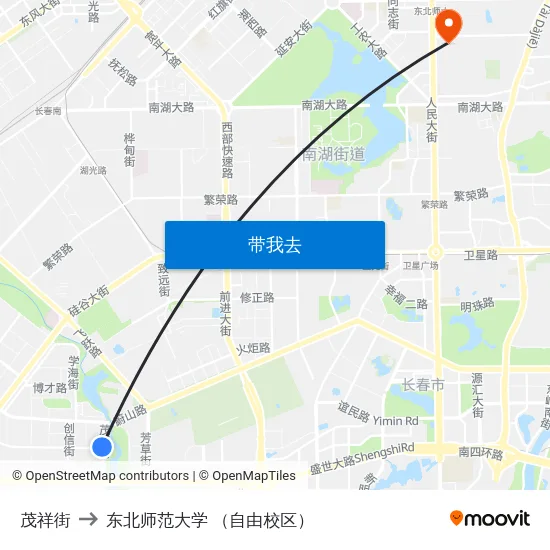 茂祥街 to 东北师范大学 （自由校区） map
