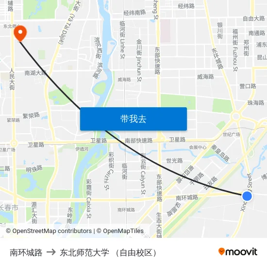 南环城路 to 东北师范大学 （自由校区） map