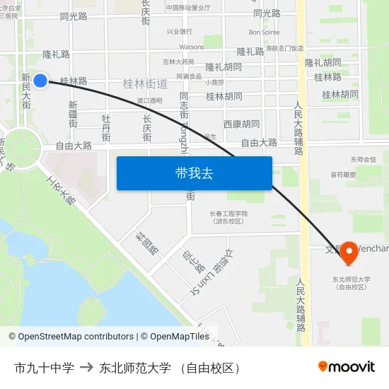 市九十中学 to 东北师范大学 （自由校区） map