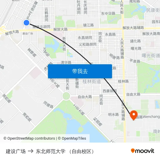 建设广场 to 东北师范大学 （自由校区） map