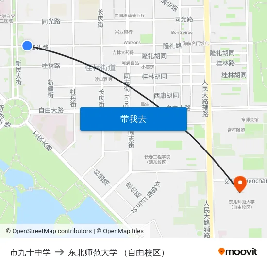 市九十中学 to 东北师范大学 （自由校区） map