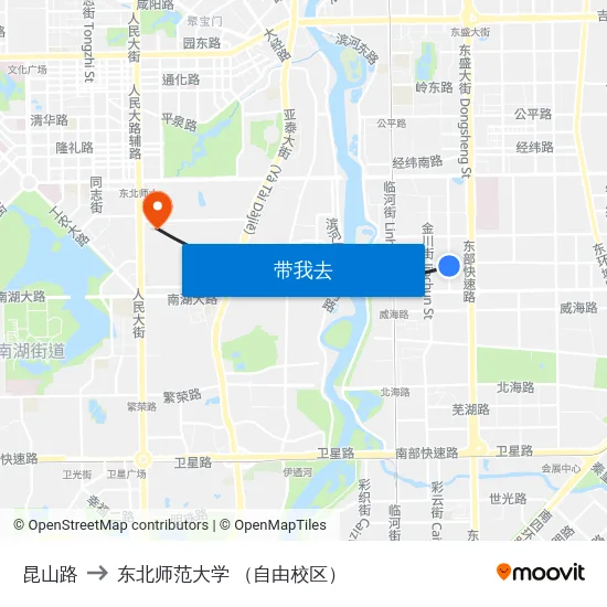 昆山路 to 东北师范大学 （自由校区） map