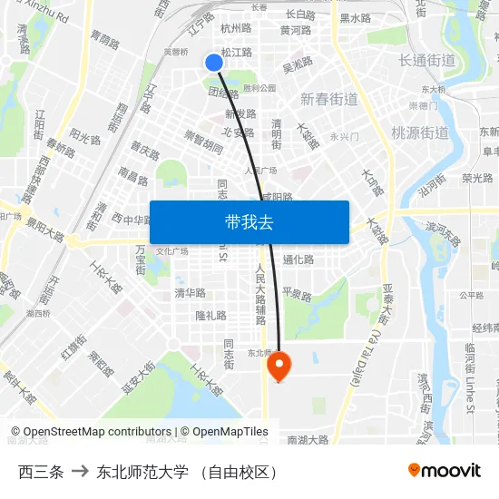 西三条 to 东北师范大学 （自由校区） map