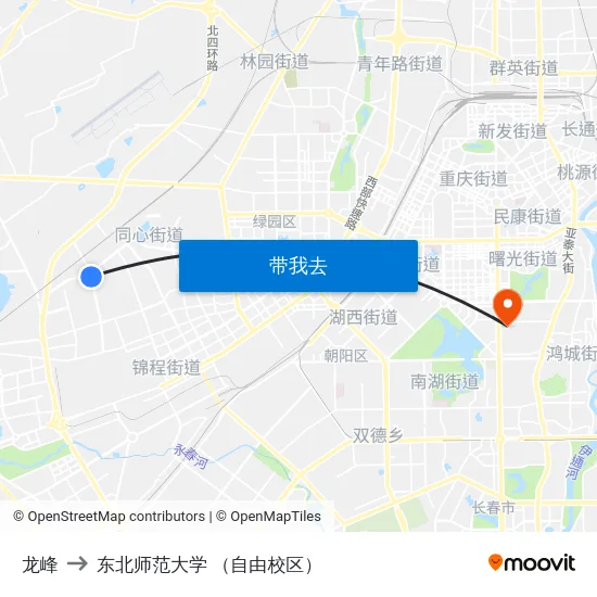 龙峰 to 东北师范大学 （自由校区） map