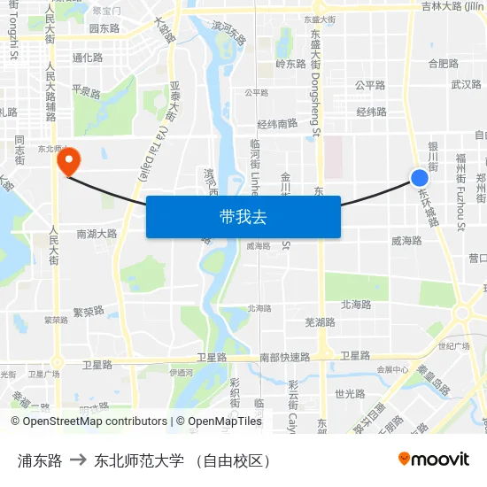 浦东路 to 东北师范大学 （自由校区） map