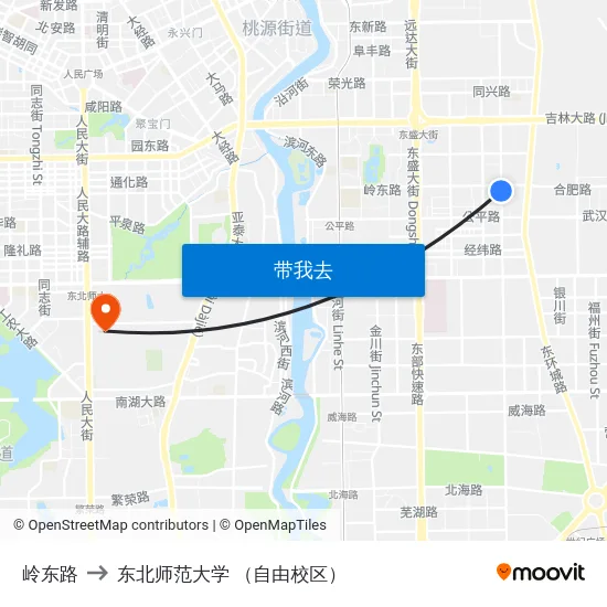岭东路 to 东北师范大学 （自由校区） map