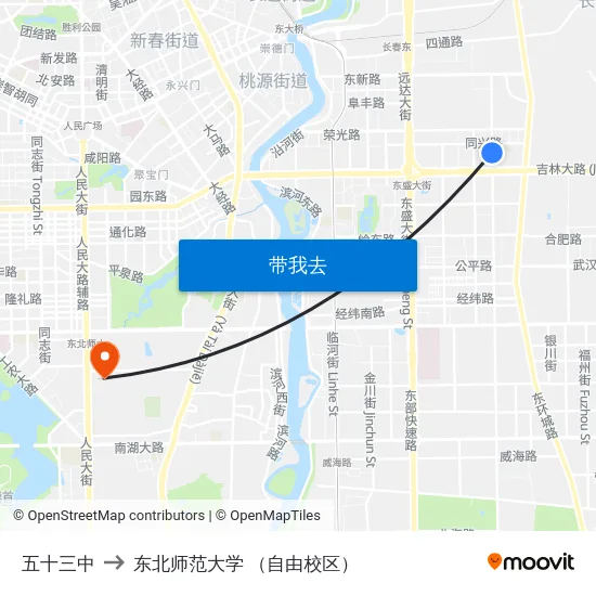 五十三中 to 东北师范大学 （自由校区） map