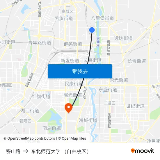 密山路 to 东北师范大学 （自由校区） map