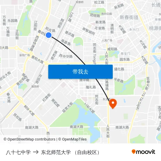 八十七中学 to 东北师范大学 （自由校区） map