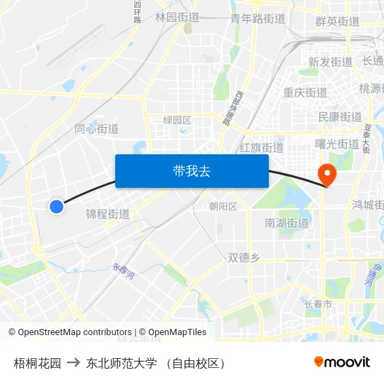 梧桐花园 to 东北师范大学 （自由校区） map