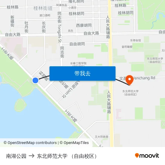 南湖公园 to 东北师范大学 （自由校区） map