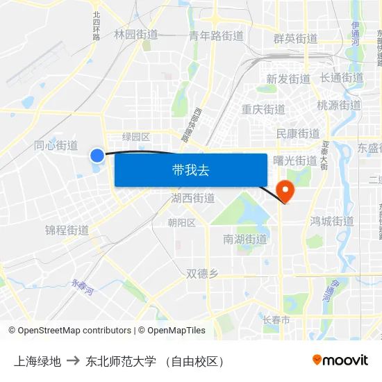 上海绿地 to 东北师范大学 （自由校区） map