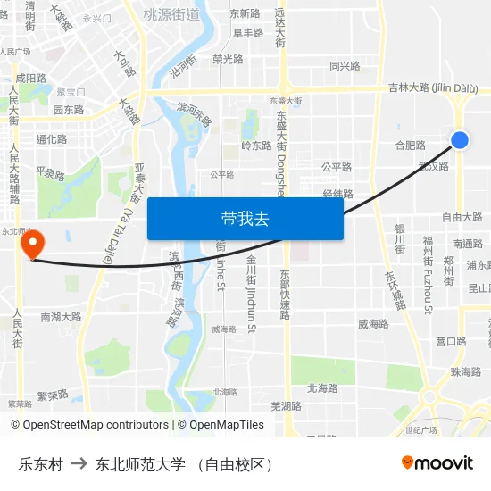 乐东村 to 东北师范大学 （自由校区） map