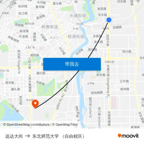 远达大街 to 东北师范大学 （自由校区） map