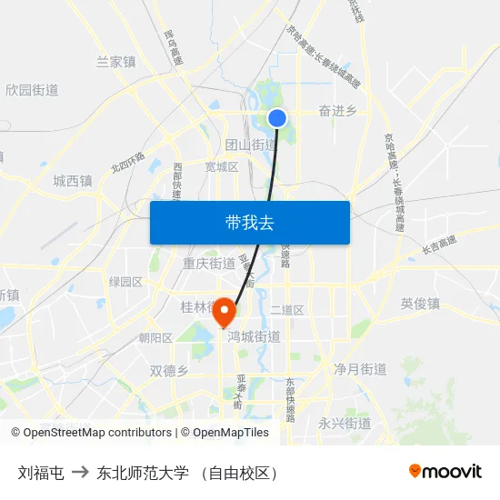 刘福屯 to 东北师范大学 （自由校区） map