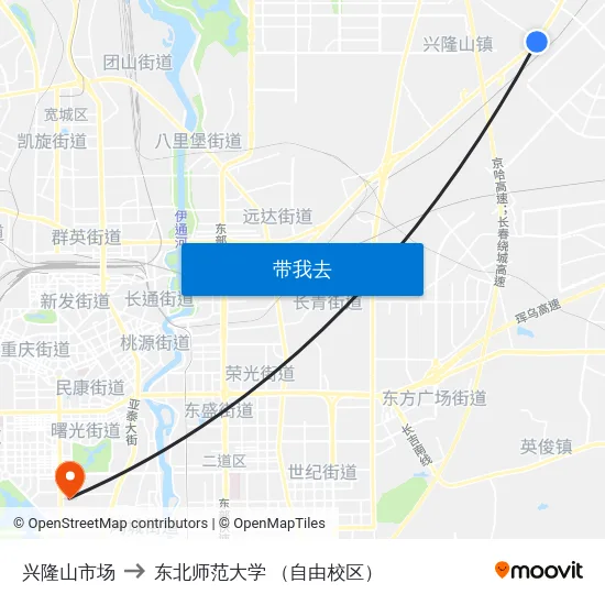 兴隆山市场 to 东北师范大学 （自由校区） map