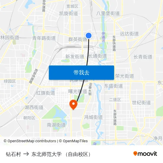 钻石村 to 东北师范大学 （自由校区） map