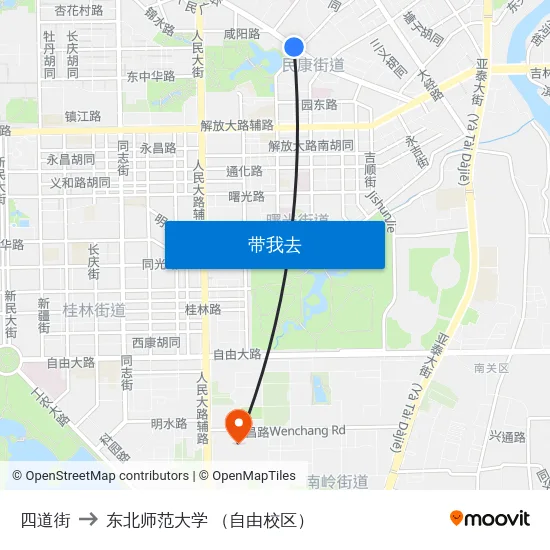 四道街 to 东北师范大学 （自由校区） map