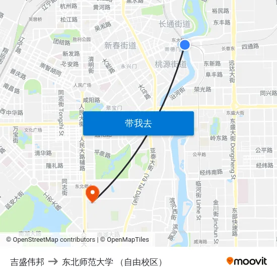 吉盛伟邦 to 东北师范大学 （自由校区） map