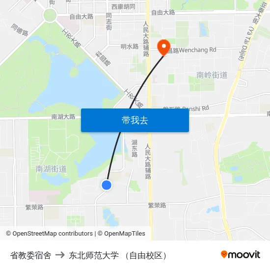 省教委宿舍 to 东北师范大学 （自由校区） map