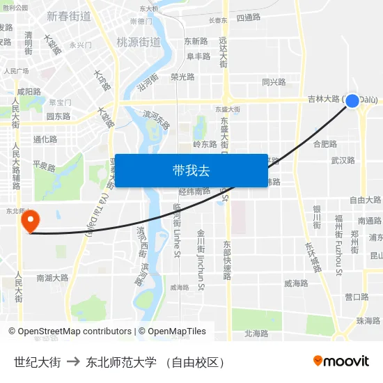 世纪大街 to 东北师范大学 （自由校区） map
