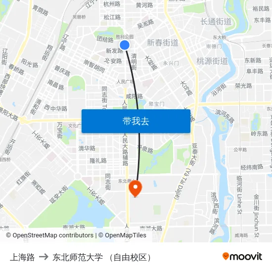 上海路 to 东北师范大学 （自由校区） map