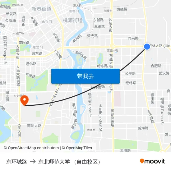 东环城路 to 东北师范大学 （自由校区） map